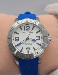 Nautica 38mm Women's or Men's Dive Watch Blue Strap White Dial 100m WR - Picture 1 of 10