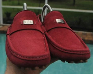Gucci Men's Wine red Suede Dress drivers Loafer Shoes brand Sze 7.5 G - Picture 1 of 12