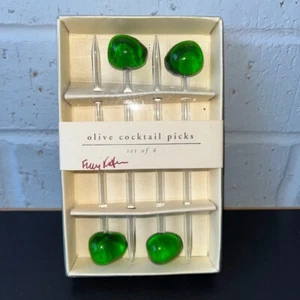 NEW Pier 1 Glass Cocktail Picks Stirrers Green Olives Set of 4 Measure 5” - Picture 1 of 7
