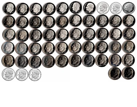 Complete Set of 1968 - 2022 US S Clad Proof Roosevelt Dime (55 Coin Lot) Dimes Cover