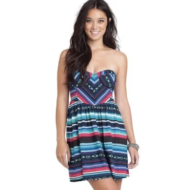 Billabong Southwest Spread the News Dress Strapless Mini Y2K Juniors Size M NWT - Image 1 of 4