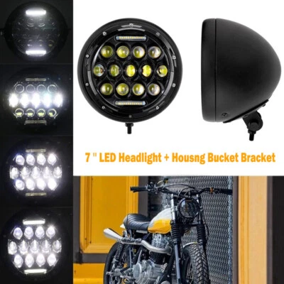 Faro LED 7 pulgadas + soporte de cubo de carcasa para Yamaha V-Star XVS 650 950 1100 Foto 1 de 4