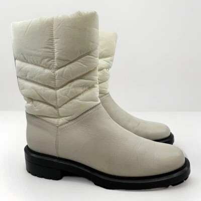 Aquatalia Lori Impermeable Cuero Acolchado Taco Botas de Nieve Mujer 6.5 Crema Italia Foto 1 de 4