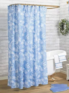 Blue and White Floral Shower Curtain Fabric 72x72 Flowers - Picture 1 of 1
