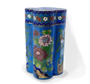 Vintage Early 20th Century Chinese Cloisonné Quatrefoil Canister Caddy Brass - Picture 1 of 8