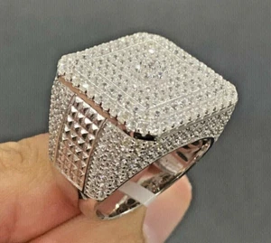 2ct Cz Micro Pave Men's Ice Out Ring 14k White Gold Plated - Picture 1 of 4