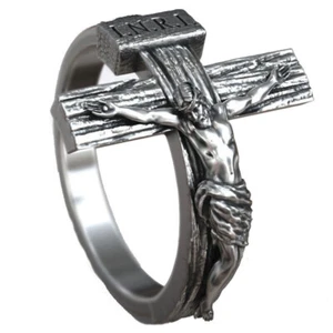925 Sterling Silver Jesus Crucifix Ring,INRI Ring For Men,Cross Ring For Unisex - Picture 1 of 17