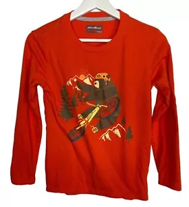 Eddie Bauer Top Boys Graphic T Shirt Tee Bear Sz Medium Kids Orange Casual Fall - Picture 1 of 12