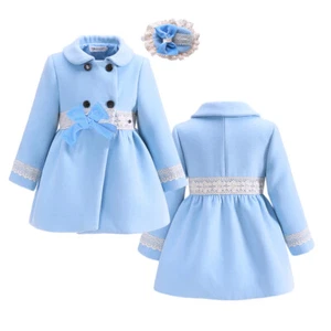 Kids Girls Formal Double Breasted Cotton Winter Warm Padded Long Jacket Coat - Picture 1 of 16
