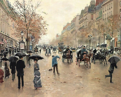 Reproducción de pintura vintage Paris Boulevard impresión de giclee en papel de bellas artes Foto 1 de 3