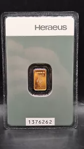 1g Goldbarren Heraeus Nummeriert Gold 999 0.999 GOLDBARREN Sicherer Versand! - Bild 1 von 2