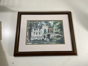 Gebäude auf einem Kanal Landschaftsdruck - 11”x 7 1/2” - Schwäne, Brücke, Aquarell - Bild 1 von 6