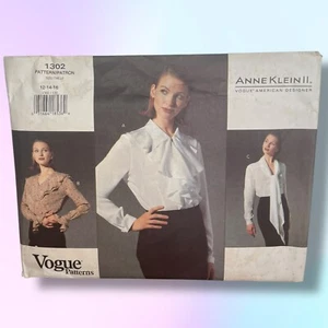 VTG UNCUT Vogue Anne Klein Blouse Scarf Ruffle Collar Pattern #1302 Sz 12 14 16 - Picture 1 of 8