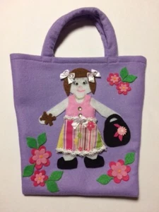 Lavender Felt Shopping Girl Tote Bag Age 3+ Stocking stuffer - Picture 1 of 2