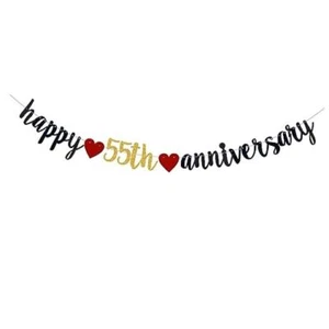 Happy 55th Anniversary Banner,55th Wedding Anniversary Party Bunting - Picture 1 of 7