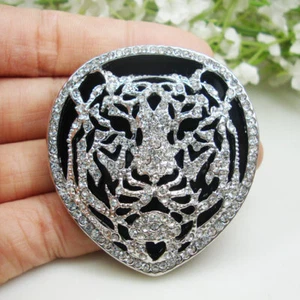 Vintage Style Tiger Animal Pendant Woman Brooch Pin Clear Rhinestone Crystal - Picture 1 of 4