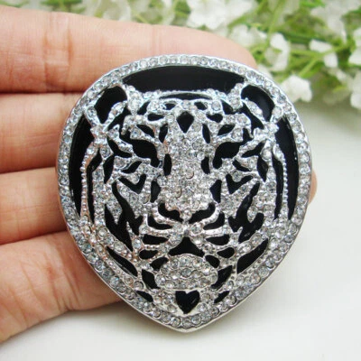 Vintage Style Tiger Animal Pendant Woman Brooch Pin Clear Rhinestone Crystal  - Image 1 of 4