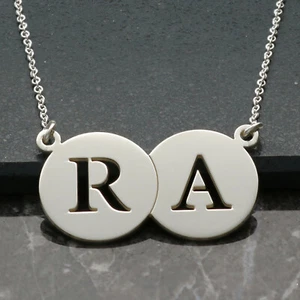 Collar de cadena colgante de plata esterlina 925 personalizado de doble disco cualquier inicial - Imagen 1 de 3