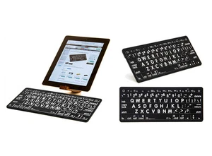 Large Print Black Keys with White Print - Bluetooth Mini Keyboard for iPads - Picture 1 of 1