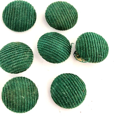 Vintage Green Corduroy Fabric Self Cover Shank Buttons Set of 7 1960's 2.3cm - Image 1 of 4