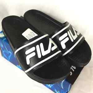 Fila Sleek Slide ST Sandals Unisex Kids Size 7 Black White NEW with Tags & Box