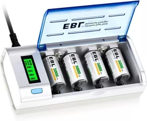 EBL C Cells Rechargeable Batteries 4 Pack with Smart Battery Charger for C D 9V - Picture 1 of 6