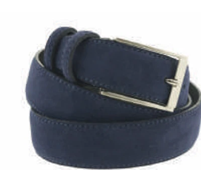 Cinturón de cuero de gamuza azul hecho a mano italiano de alta moda para hombre Foto 1 de 3