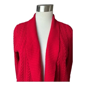 Talbots Cardigan Womens Size 2X Petite Lambs Wool Nylon Red Open Cable Knit - Picture 1 of 6