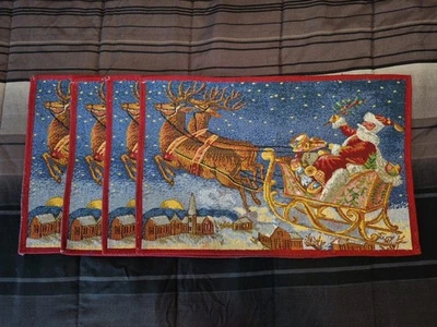 4件套圣诞假期雪村和雪橇挂毯桌椅19x12 — 第 1/2 张图片