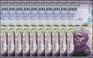 Venezuela 1000 Bolívar Fuerte, 2017, P-95b, UNC X 10 PIEZAS - Imagen 1 de 3