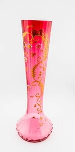 ANTIQUE VICTORIAN TALL MOSER CRANBERRY GLASS VASE - Picture 1 of 5