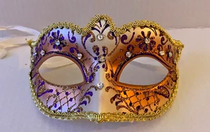 Venezianischer Stil Maskerade Augenmaske Glitzer Schmuck Lila und Pfirsich - Bild 1 von 5