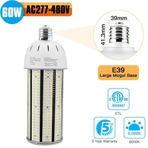 480V 60W Corn LED Light Bulb E39 Mogul Base Area Commercial Garage Ceiling Light - Picture 1 of 12