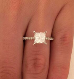 2.15 Ct Princess Cut Simulated Diamond Women's Engagement Ring White 925 Silver