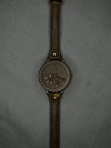 KAHUNA Women Steel Finish Full Figure Flower Detail latte col. Strap Watch,Boxed - Picture 1 of 8