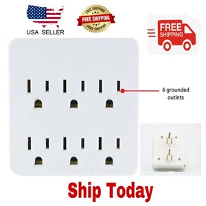 6 Grounded Outlets Tap Electric General Wall Outlet Extender 6 Prong Multi Plug - Picture 1 of 7