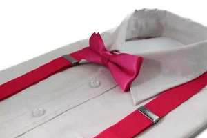 Boys Adjustable Hot Pink 65cm Suspenders & Matching Bow Tie Set - Picture 1 of 1