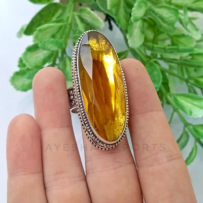 Anillo de plata citrino anillo de plata de ley 925 hecho a mano anillo de piedras preciosas anillo para mujer Foto 1 de 4