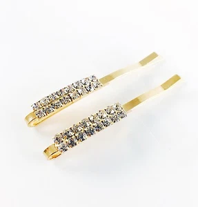 USA Bobby Pin Rhinestone Crystal Hair Clip Hairpin Jeweled Pretty Gold B22 - Picture 1 of 6