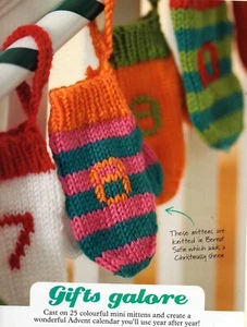 ~ Pull-Out Knitting Pattern For Colourful Mini Mittens Advent Calendar ~ - Picture 1 of 1