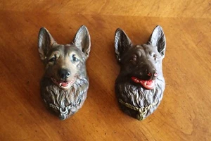 Vintage Lot of 2x Chalkware /Plaster German Shepherd Dog Head Wall Hanging 6.25" - Picture 1 of 14