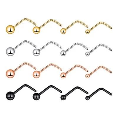 4Pcs/set Tiny Ball Nose L-Shape Studs Rings Surgical Steel Nostril Piercing 20G - Image 1 of 4