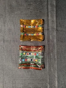 (2)Murano Fused Glass Colorful Multicolor Trinket Dish/Ashtray Square 3.5" Wide - Picture 1 of 7