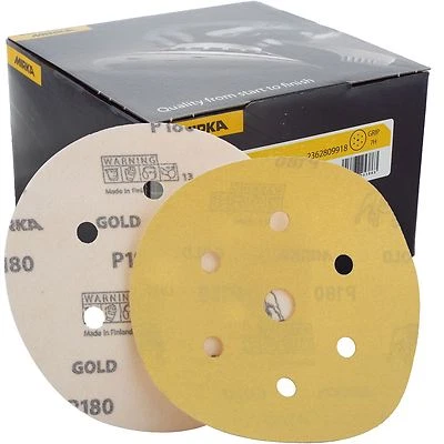 Mirka Gold Hook-It DA Sanding Discs � 150mm 6" 180 Grit 6+1 Hole Sander Pads