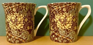 PAIR of MORRIS & CO. by QUEENS FINE BONE CHINA MUGS TEA CUP HONEYSUCKLE & TULIP - Picture 1 of 8