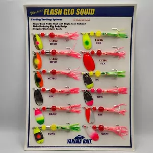 Yakima Bait Wordens Flash Glo Squid Sample Display Board Fishing Lures 820560 - Picture 1 of 3