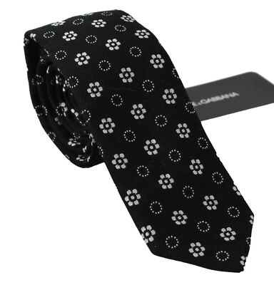 DOLCE & GABBANA Tie Black 100% Silk Floral Print Print Classic Necktie RRP $250 - Image 1 of 4