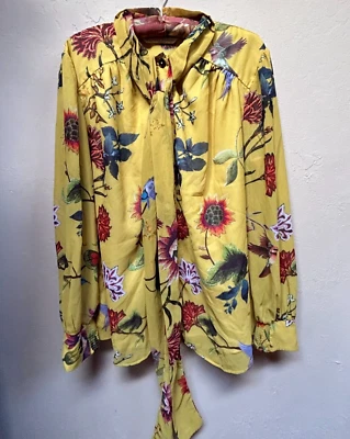 Wayward Fancies eShakti Floral Swiss Dot Georgette Blouse Top Womens XL Tie Neck Foto 1 de 4