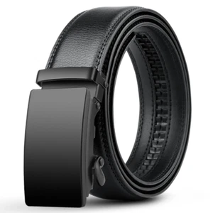 Men's Leather Ratchet Belt for Men with Slide Buckle,Trim to Fit width 3.5cm - Picture 1 of 7