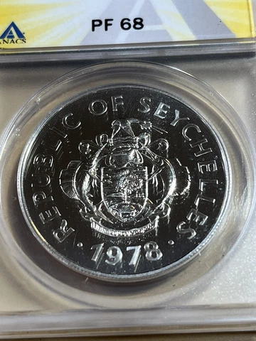 1978 Seychelles 50 Rupees Silver Proof Graded PR68 by ANACS Squirrel Fish Cover